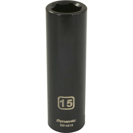 Dynamic 1/2" Drive Deep Socket, Black Phosphate, Tools 1/2" Drive 6 Point Metric, 15mm Deep Length D014215